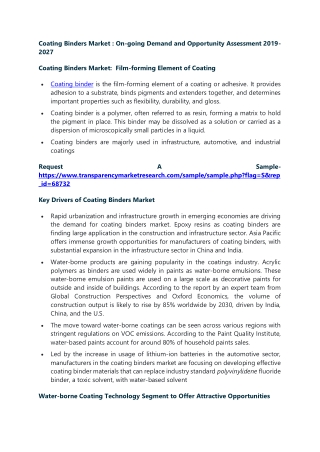 Coating Binders Market On-going Demand and Opportunity Assessment 2019-2027