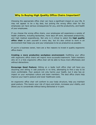 Why Is Buying High Quality Office Chairs Important