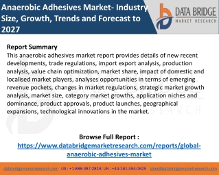 Anaerobic Adhesives Market | Production, Supply and Demand Forecast by 2027
