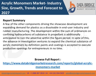 Acrylic Monomers Market : Executive Summary and Analysis By Top Players 2027