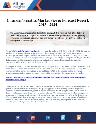 Chemoinformatics Market size is expected to value at USD 21.18 billion by 2024