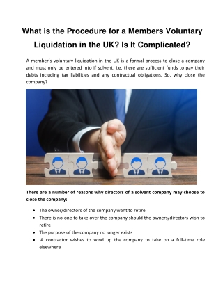 What is the Procedure for a Members Voluntary Liquidation in the UK-converted