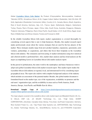 Crystalline Silicon Cells Market