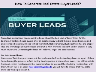 How To Generate Real Estate Buyer Leads?