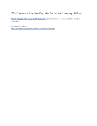 WooCommerce Buy Now Pay Later Consumer Financing platform