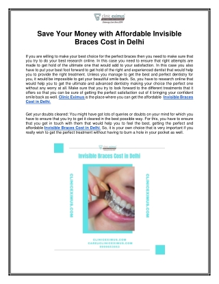 Save Your Money with Affordable Invisible Braces Cost in Delhi