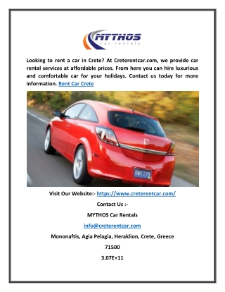 Rent Car Crete | MYTHOS Car Rentals