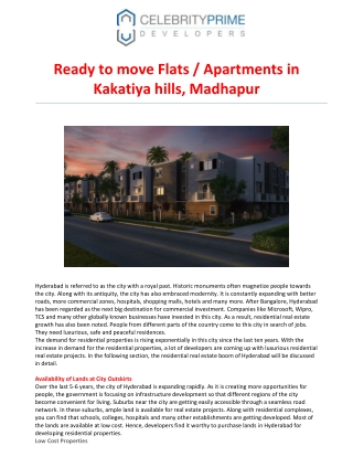 Ready to move Flats  Apartments in Kakatiya hills Madhapur