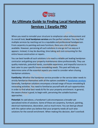 An Ultimate Guide To Finding Local Handyman Services | EasyGo PRO