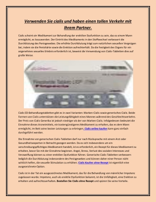 Verwenden Sie cialis und haben einen tollen Verkehr mit Ihrem Partner.