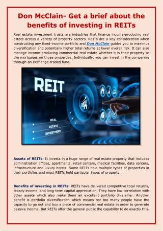 Don McClain- Get a brief about the benefits of investing in REITs-converted