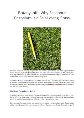 Botany Info: Why Seashore Paspalum is a Salt-Loving Grass