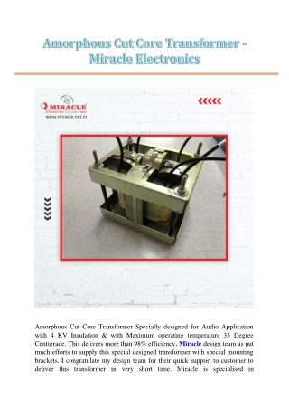 Amorphous Cut Core Transformer - Miracle Electronics