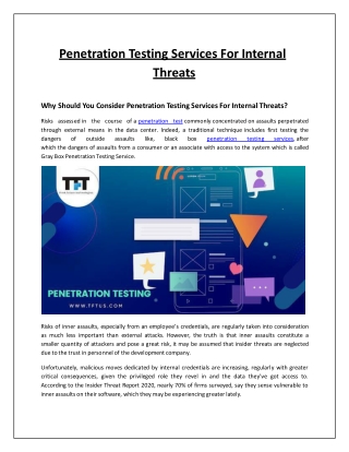 Penetration Testing Services For Internal Threats