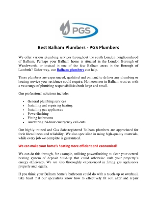 Best Balham Plumbers - PGS Plumbers