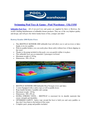 Swimming Pool Toys & Games - Pool Warehouse - UK.COM