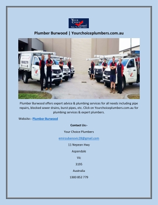 Plumber Burwood | Yourchoiceplumbers.com.au