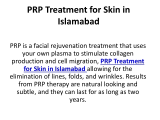 PRP Treatment for Skin in Islamabad