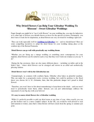 Why Dried Flowers Can Help Your Gibraltar Wedding To ‘Blossom’ - Sweet Gibraltar Weddings