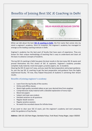 Benefits of Joining Best SSC JE Coaching in Delhi