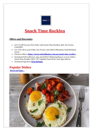 5% Off - Snack Time Restaurant - Burger takeaway Rocklea, QLD
