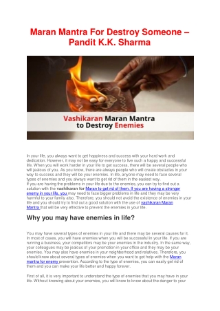 Maran Mantra For Destroy Someone – Pandit K.K. Sharma