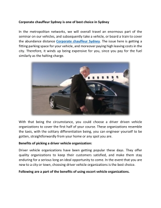 Corporate chauffeur Sydney is one of best choice in Sydney