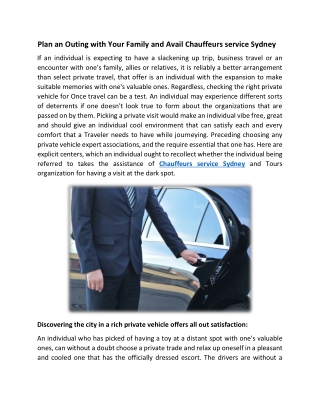 Plan an Outing with Your Family and Avail Chauffeurs service Sydney