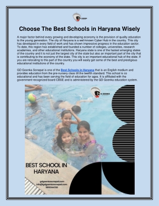 Choose The Best Schools in Haryana Wisely
