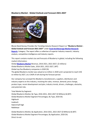 Blueberry Market - Global Outlook and Forecast 2021-2027