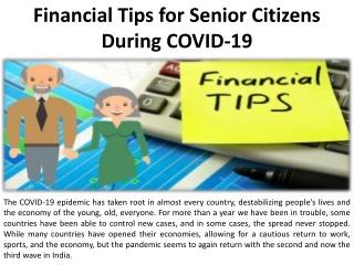 During COVID-19 are some financial suggestions for older citizens