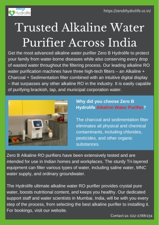 Trusted Alkaline Water Purifier across India