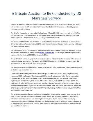 A Bitcoin Auction to Be Conducted by US Marshals Service