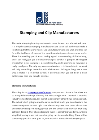 Stamping and Clip Manufacturers