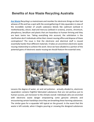 Benefits of Ace Waste Recycling Australia