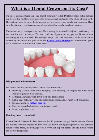 What is a Dental Crown and its Cost