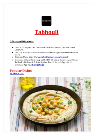 5% Off - Tabbouli Middle Eastern Restaurant Menu Wishart, QLD