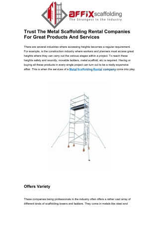 Trust The Metal Scaffolding Rental Companies For Great Products And Services