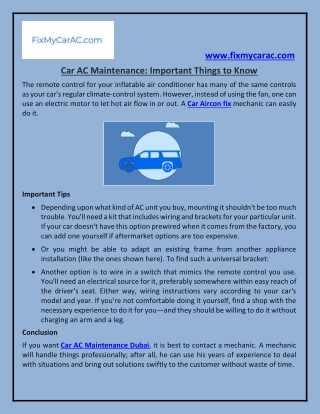 Car AC Maintenance: Important Things to Know