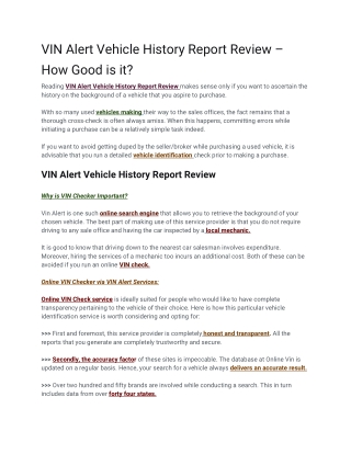 VIN Alert Vehicle History Report Review – How Good is it_