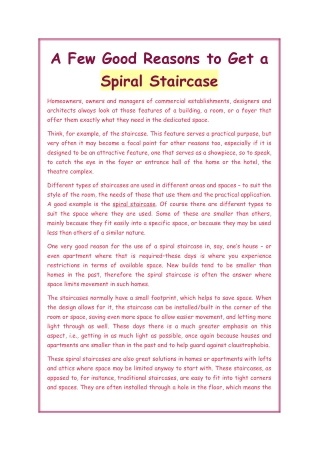 A Few Good Reasons to Get a Spiral Staircase