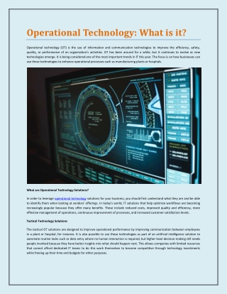 Operational Technology: What is it?
