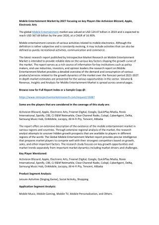 Mobile Entertainment Market by 2027