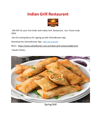 Indian Grill Restaurant Menu - Greenway, ACT