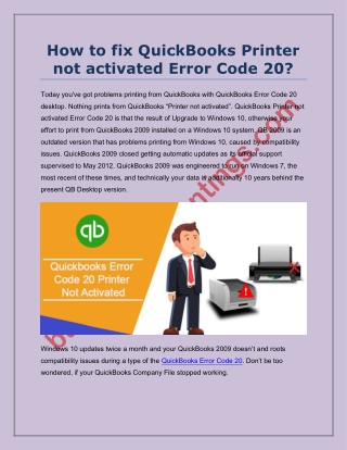 How to fix QuickBooks Printer not activated Error Code 20?