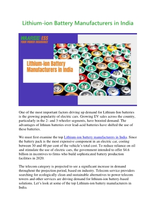 Lithium-ion Battery Manufacturers in India