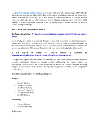 Zinc-based Battery Market  Size | COVID-19 Impact Analysis | Forecast to 2027