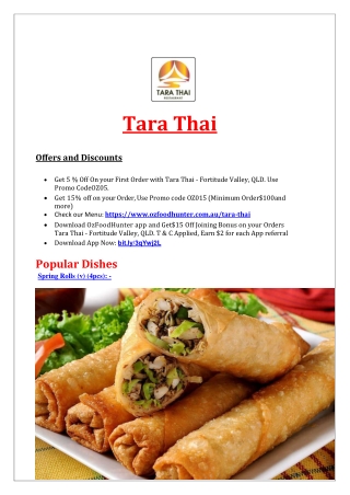5% off - Tara Thai Restaurant Fortitude Valley Menu, QLD.
