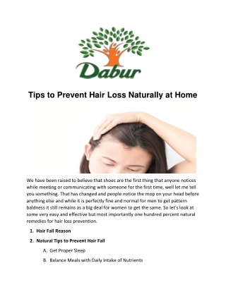 Tips to Prevent Hair Loss Naturally at Home