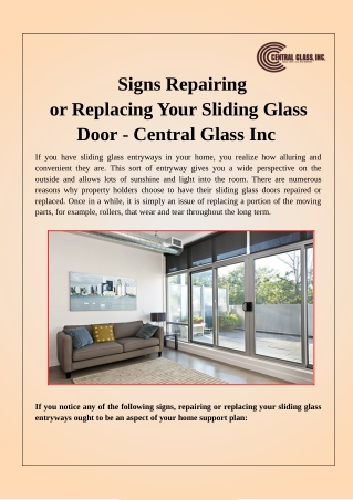 Signs Repairing or Replacing Your Sliding Glass Door - Central Glass Inc